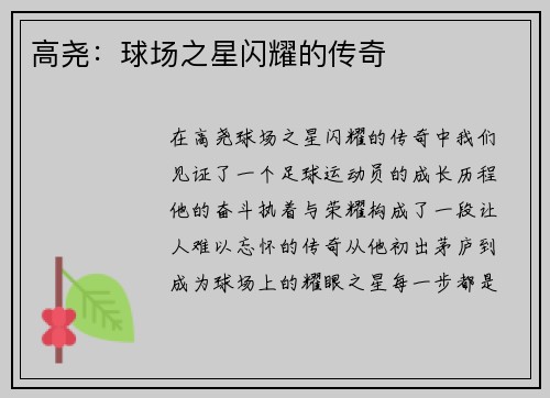 高尧：球场之星闪耀的传奇